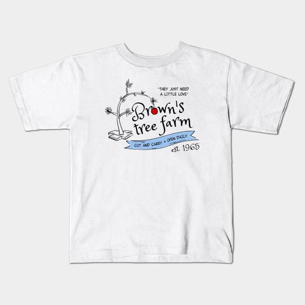 Brown's Tree Farm Kids T-Shirt by hawkadoodledoo